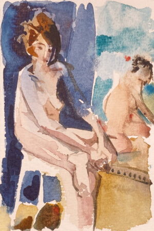 Watercolour painting by Gio Milani: Figure by a mirror