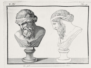 Print: Bronze bust bearded man plato disciple socrates