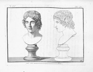 Print: Bronze bust unknown curly hair