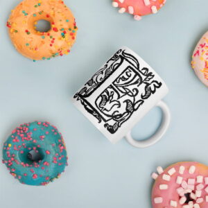 Capital E "Flourish" 17th century design white glossy mug