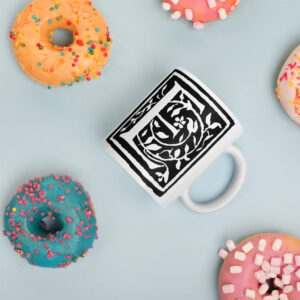 Capital E "Floral swirl" 17th century design white glossy mug