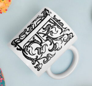 Capital F "Floral Design" 17th century design white glossy mug