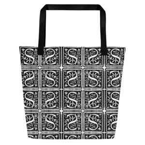 All-Over Print Large Tote Bag - Antique letter S