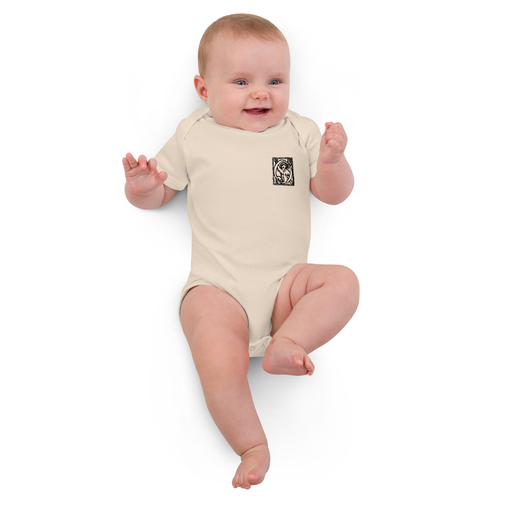 Organic cotton baby bodysuit - Antique Initial O - Image 2