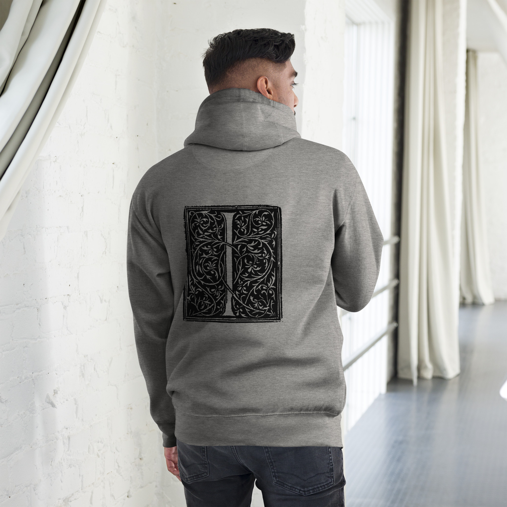 Unisex Hoodie - Antique initial letter I - Image 9