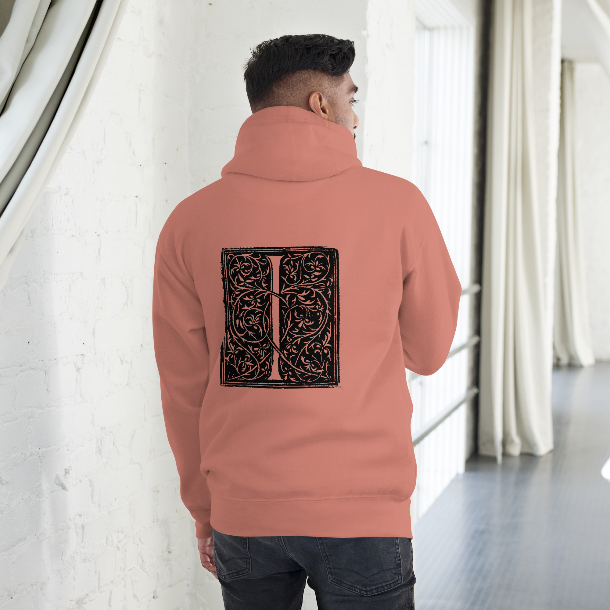 Unisex Hoodie - Antique initial letter I - Image 7