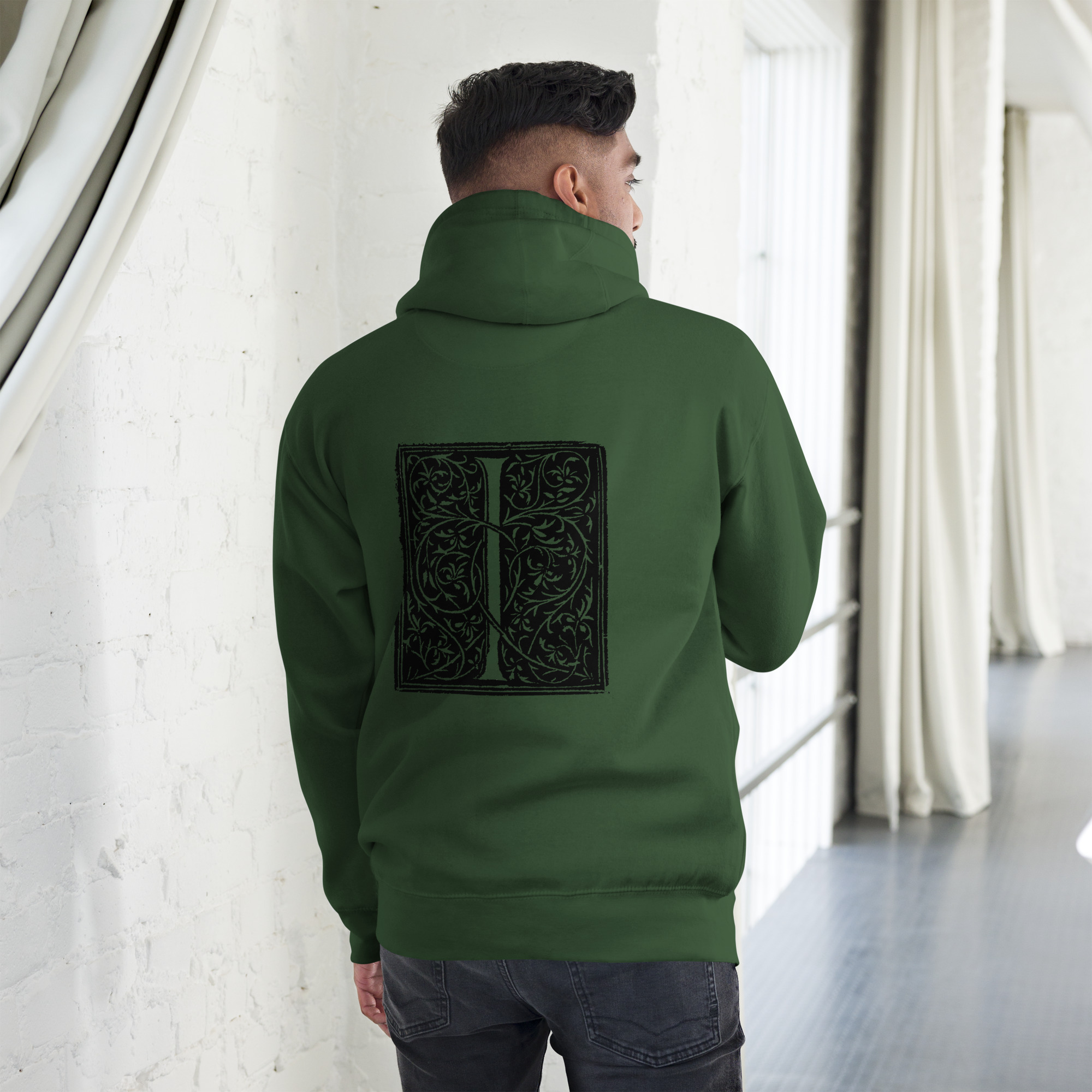Unisex Hoodie - Antique initial letter I - Image 3