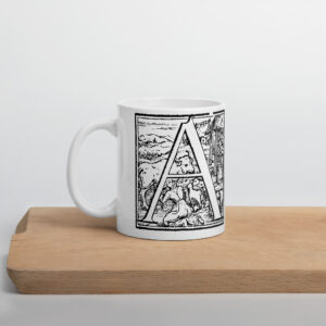 White glossy mug  - Antique letter A