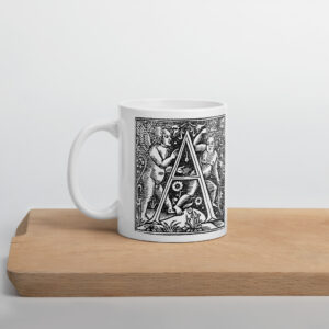 White glossy mug  - Antique letter A