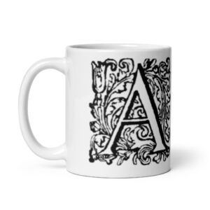 White glossy mug - Antique letter A