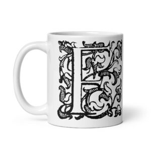 White glossy mug - Antique letter F2