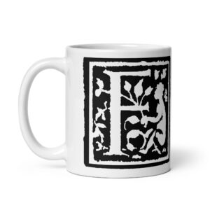 White glossy mug - Antique letter F3