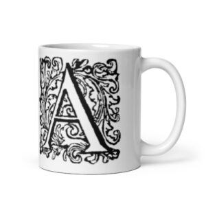 White glossy mug - Antique letter A