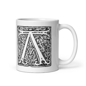 White glossy mug - Antique letter A