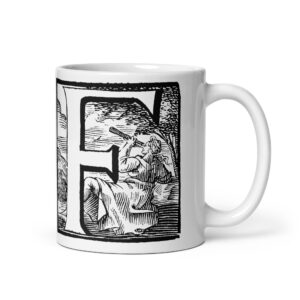 White glossy mug - Antique letter F