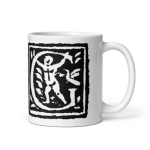White glossy mug - Antique Letter G