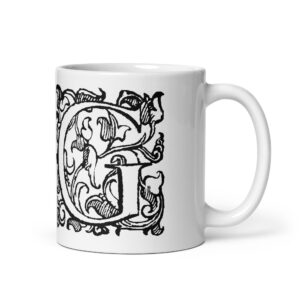 White glossy mug - Antique Letter G2