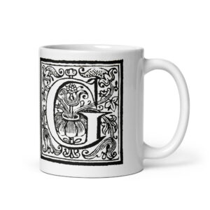 White glossy mug - Antique Letter G3