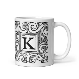 White glossy mug - Antique capital letter K1