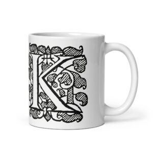 White glossy mug - Antique capital letter K2