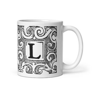 White glossy mug - Antique Initial L