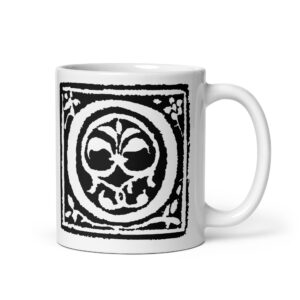 White glossy mug - Antique Initial O