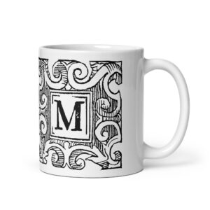 White glossy mug - Antique letter M