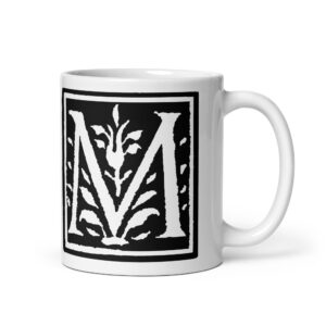 White glossy mug - Antique letter M