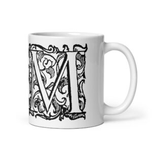 White glossy mug - Antique letter M