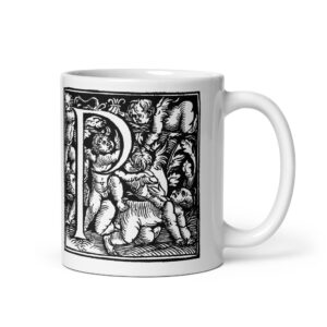 White glossy mug - Antique letter P
