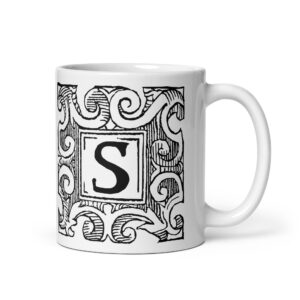 White glossy mug - Antique letter S