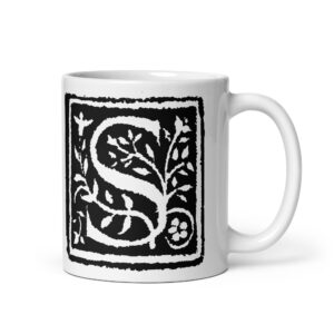 White glossy mug - Antique letter S