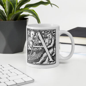 White glossy mug  - Antique letter A