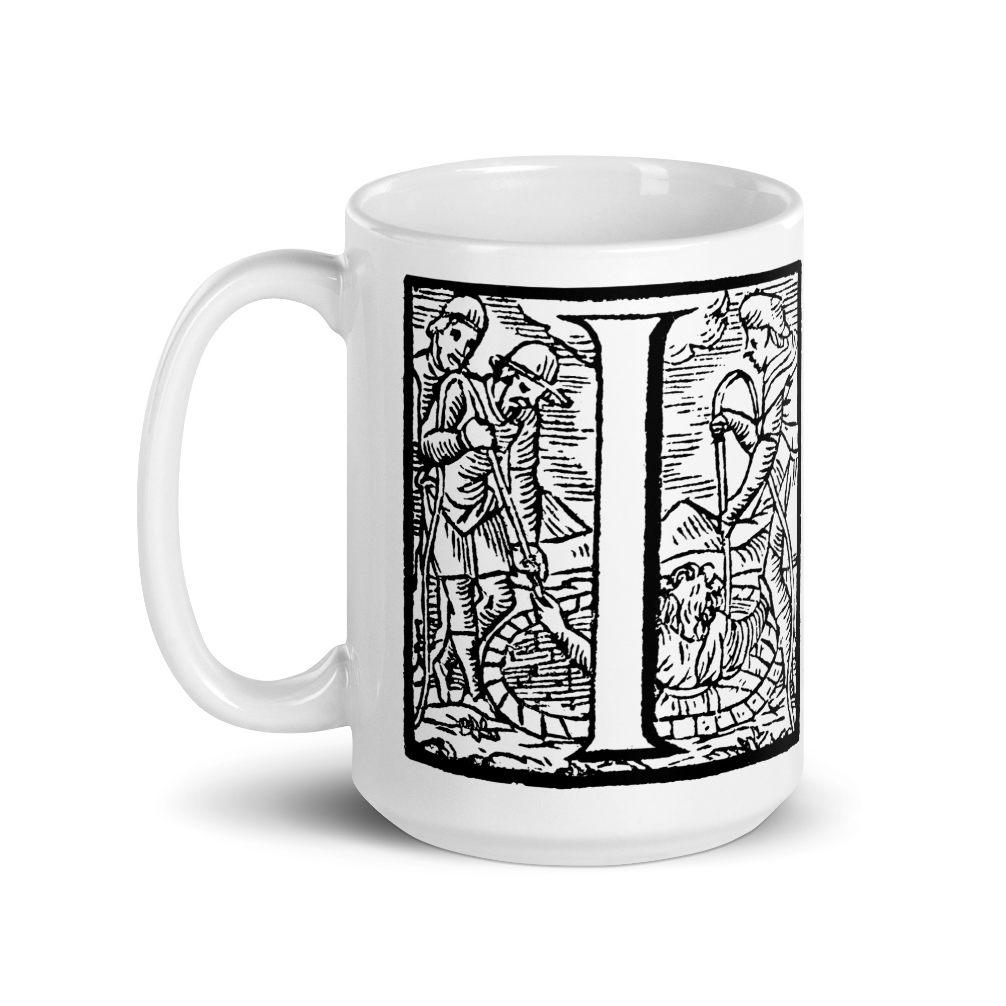 White glossy mug - Antique initial letter I - Image 5