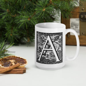 White glossy mug  - Antique letter A