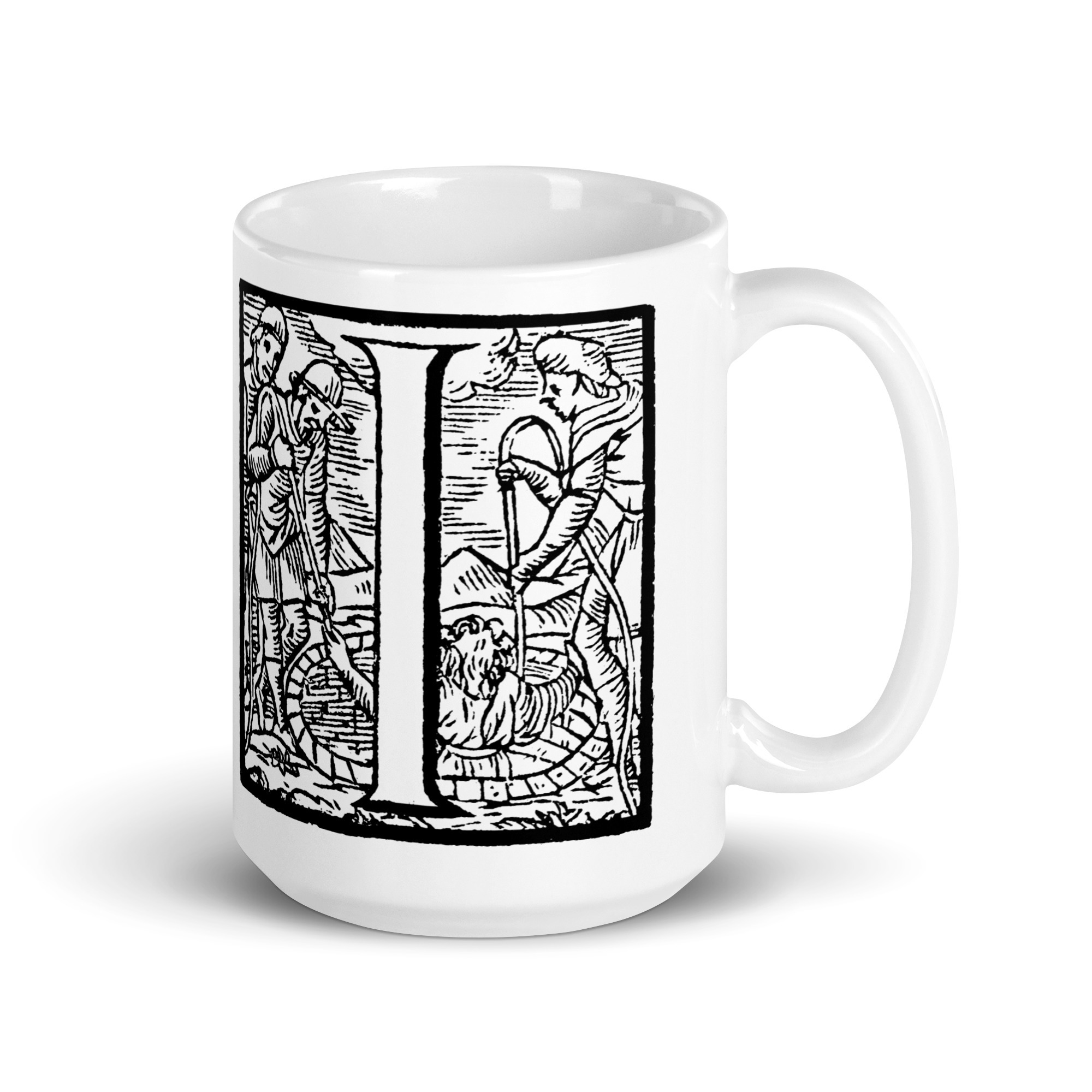 White glossy mug - Antique initial letter I - Image 4
