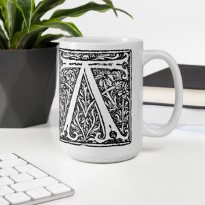 Gift mug with the personalized antique initial letter A