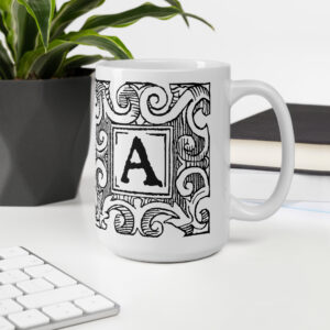 White glossy mug - Antique letter A