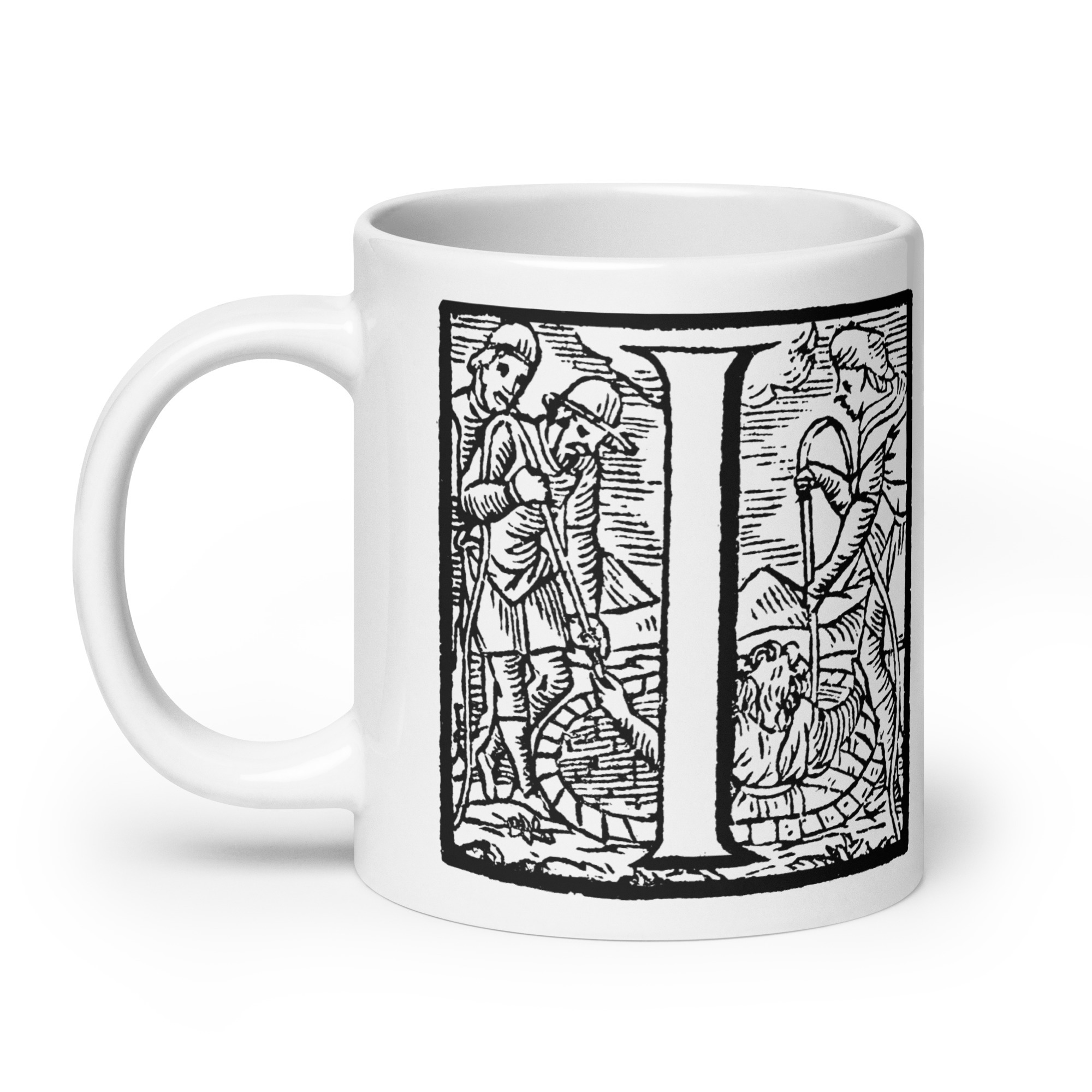 White glossy mug - Antique initial letter I - Image 8