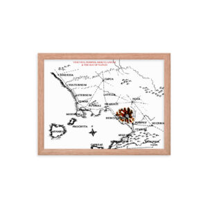Framed poster - Map of Roman Pompeii, Herculaneum, Vesuvius & the bay of Naples - Red Oak, 12×16