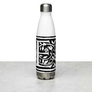 Water bottle, stainless steel. Personalized gift with the letter E