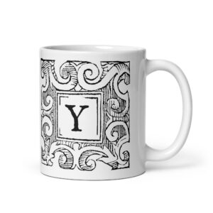 White glossy mug - Antique Letter Y