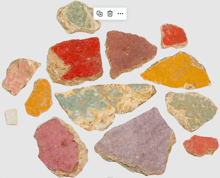 Examples of ancient Roman colours from fresco fragments