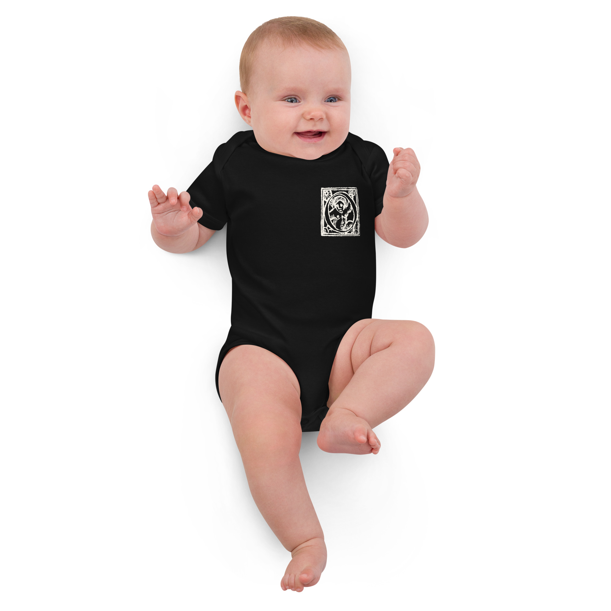Organic cotton baby bodysuit - Antique Initial O - Image 5
