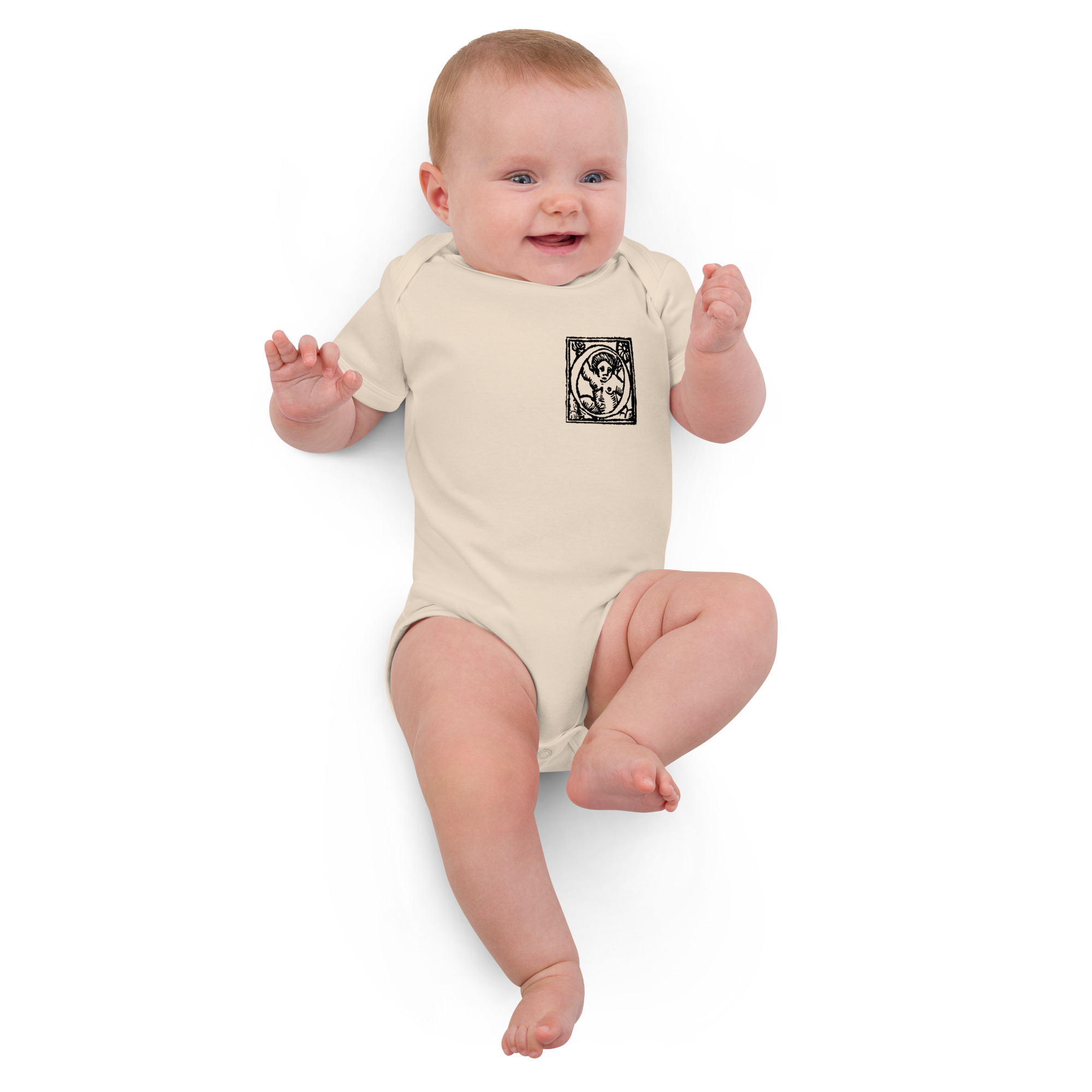 Organic cotton baby bodysuit - Antique Initial O - Image 3