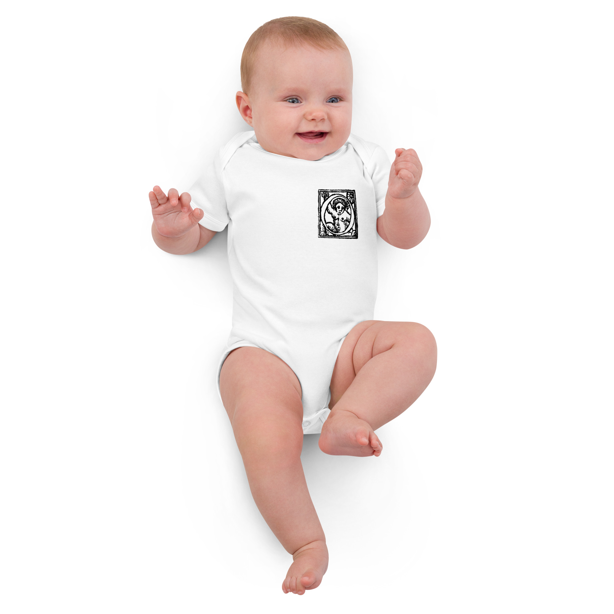 Organic cotton baby bodysuit - Antique Initial O - Image 4